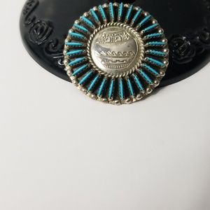 Native American Round Turquoise Brooch